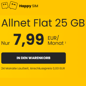 Thumbnail mtl. kündbare 5G &amp; LTE Allnets 😱 25GB für 7,99€ | 40GB für 9,99€ | 50GB für 14,99€ (Happy Sim im Telefónica-Netz)