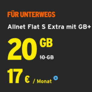 🔥 mtl. kündbare 20 LTE Telekom Allnet für mtl. 15,30€ + 0,00€ AG + jedes Jahr 1GB mehr (congstar Allnet Flat S Extra / Black Friday Deal)