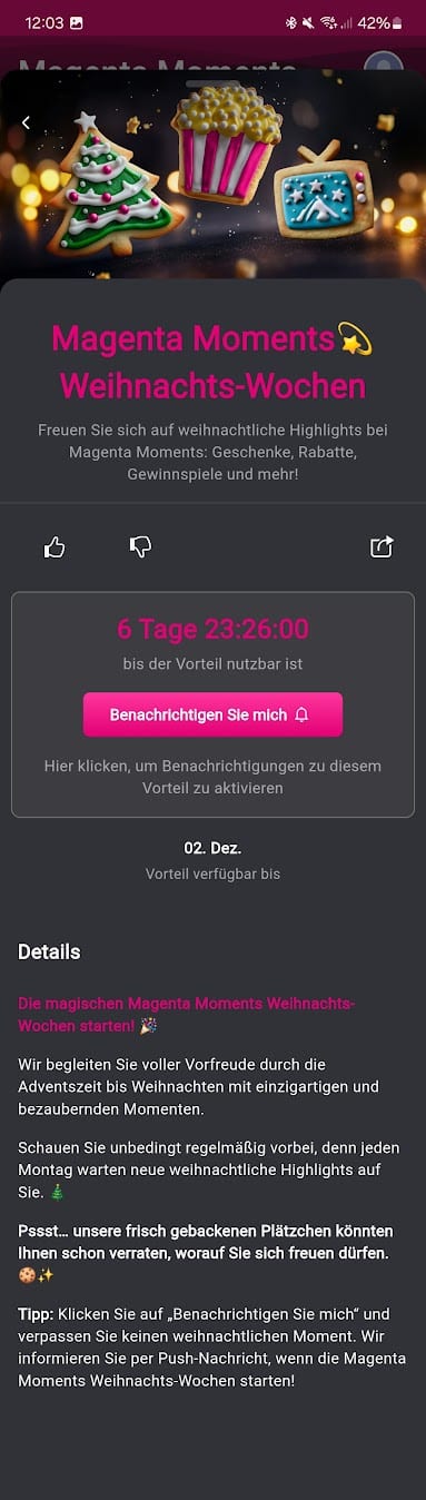 Ankündigung: Magenta Moments Weihnachts-Wochen 🎄 GRATIS Weihnachtsbaum / Kinokarten / Paramount+ Gutschein