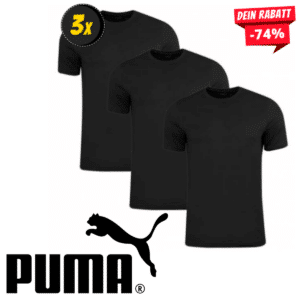 Puma T-Shirt 3er-Set in Schwarz (in M &amp; L) für 20,45€ 👕 6,82€ pro Shirt