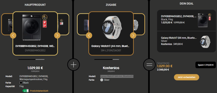 Samsung DV9400B Wärmepumpentrockner + Samsung Galaxy Watch7