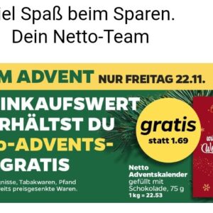 Gratis Adventskalender beim Hunde Netto ab 35 Euro MEW nur am 22.11.2024