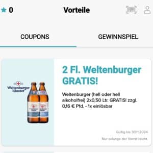 Gratis 2 Flaschen Weltenburger hell in der Logo App