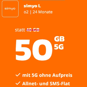 Thumbnail 🤩 TOP 5G/LTE Handy Allnets 👉 50GB für 9,99€ (oder 40GB für 7,99€ | 20GB für 6,99€ | 15GB für 4,99€) - simyo im o2-Netz