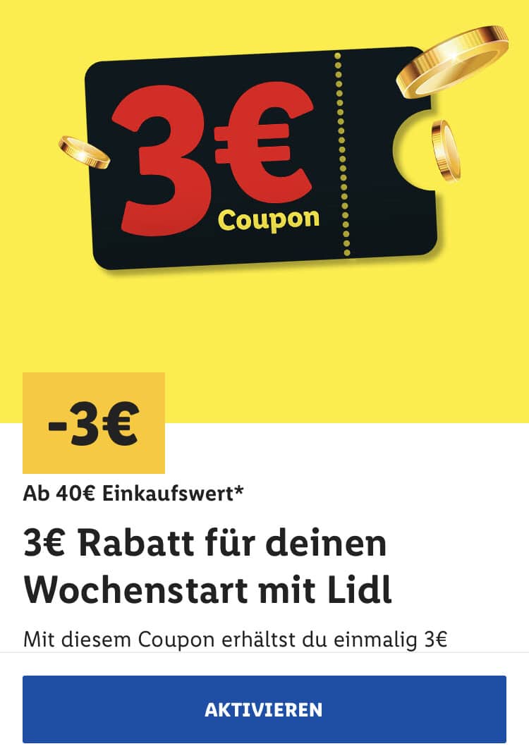 Lidl Plus Rabatt 3€ ab 40€ Einkaufswert