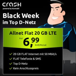 Black Week 💥 20GB | 30GB | 40GB LTE Vodafone Allnet für 6,99€ | 7,99€ | 9,99€/Monat (Crash Allnet Flat)