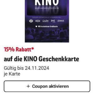 15% Rabatt auf Kino Gutschein bei Rewe