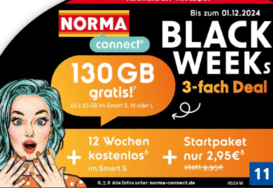 12 Wochen 20GB Allnet-Flat (Telekom-Netz) nur 1,48€ mit Norma Connect (statt 27€) *Prepaid*