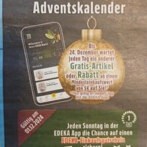 Gratis: Edeka App Adventskalender (ab 1.12): Jeden Tag ein Gratis Produkt ab 5 Euro Einkauf