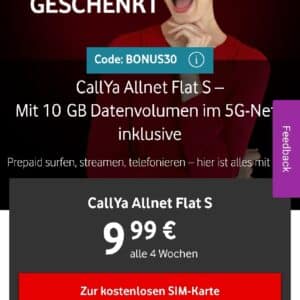 CallYa Allnet Flat S mit 30 Euro Bonus Guthaben