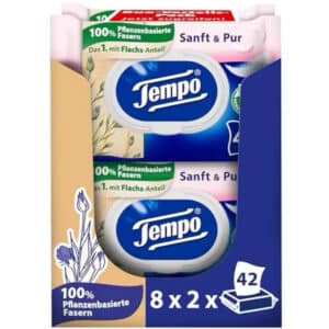 Tempo Feuchte Toilettentücher &#034;Sanft &amp; Pur&#034; - Megapack - 16 Packungen mit je 42 Tüchern für 18,58€ (statt 27,12€)