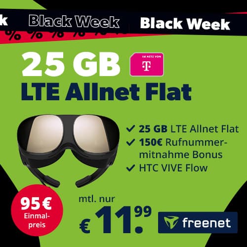 Thumbnail 👓 25GB LTE Telekom Allnet für 11,99€/Monat + 150€ Wechselbonus + HTC Vive Flow VR-Brille für 95€ + 0,00€ AG – freenet Telekom green LTE