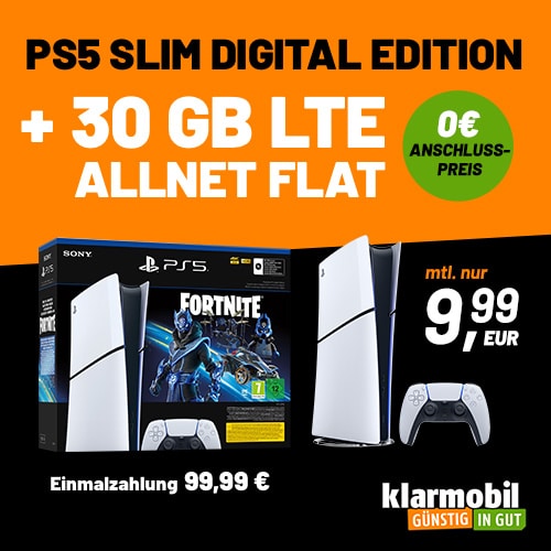 Thumbnail ABSOLUT KRASS: nur 9,99€!! 🔥 Sony Playstation 5 PS5 Slim Digital Edition für 99,95€ + 30GB Vodafone Allnet Flat für 9,99€/Monat + 0,00€ Anschlusspreis (Klarmobil Vodafone)