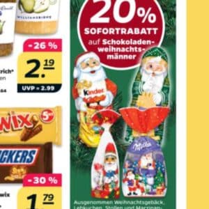 20% Rabatt auf Schokoladenweihnachtsmänner bei Netto mit dem Scottie 🐕