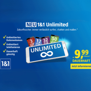 Neue 1&1 Unlimited Tarife mit 5G ab 9,99€/Monat - auch mtl. kündbar!