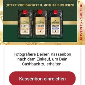 3,00€ Cashback auf Jacobs Barista Ganze Bohne bei scondoo