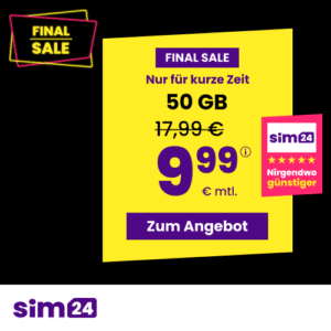 mtl. kündbare 5G/LTE Handy Allnet mit 10GB für 4,99€ 😱 oder 20GB für 6,99€ | 50GB für 9,99€ | 80GB für 14,99€ (SIM24 im 1&amp;1-Netz)