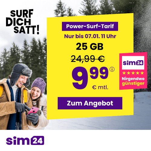 Thumbnail mtl. kündbare 5G/LTE Handy Allnet mit 5GB für 4,99€ 😱 oder 10GB für 6,99€ | 25GB für 9,99€ | 50GB für 14,99€ (SIM24 im 1&amp;1-Netz)