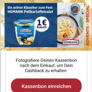 1,00€ Cashback auf Homann Pellkartoffelsalat bei scondoo (evtl. auch bei Couponplatz?)