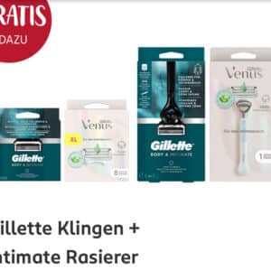 Rossmann: beim Kauf von Gillette Klingen ab 5 Klingen gratis Gilette Intimate dazu  für 3,99€ (statt 17,99€)