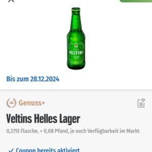 gratis Veltins Helles Lager Bier 0,275l mit der Edeka App (evtl. regional?)