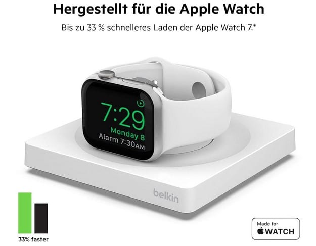 Belkin Schnellladegerät für die Apple Watch 7 / 8 / 9 / 10 Ultra in Schwarz oder Weiß (MFi-zer­ti­fi­zier­t) je 29,99€ (statt 41,99€)