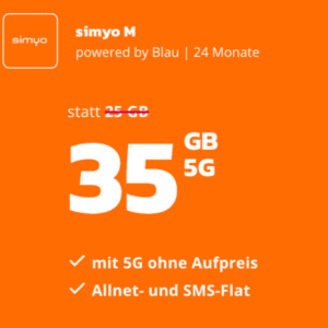 🤩 5G/LTE Handy Allnets 👉 35GB für 7,99€  🤝 oder 15GB für 4,99€ | 20GB für 6,99€ | 40GB für 9,99€ | 50GB für 14,99€ - simyo im o2-Netz