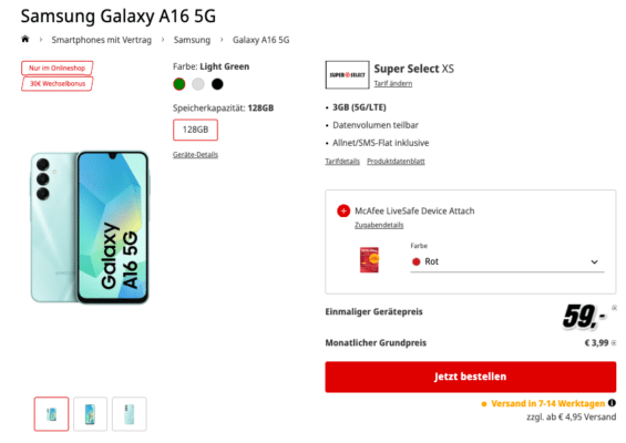 Samsung Galaxy A16 5G
mit Allnet Flat