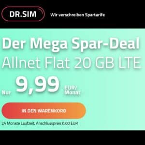 keine Anschlussgebühr 💊 Vodafone-Netz: 20GB / 30GB / 40GB LTE Allnet für 9,99€ / 14,99€ / 19,99€ (auch als mtl. kündbar) - DR. SIM