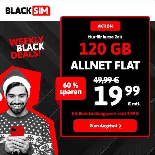 Thumbnail mtl. kündbare LTE/5G Allnet mit 40GB für 8,99€ 💥 oder 15GB für 5,99€ | 30GB für 7,99€ | 120GB für 19,99€ (Blacksim im 1&amp;1-Netz)