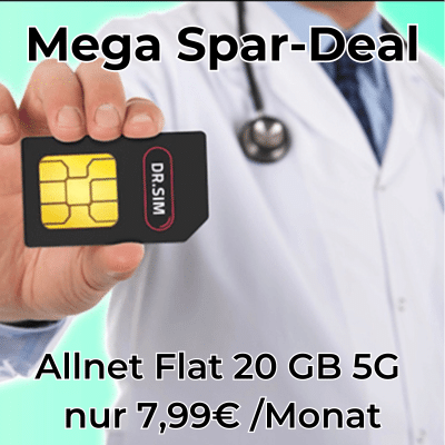 Thumbnail 💊 Vodafone-Netz: 20GB / 30GB / 50GB LTE Allnet für 7,99€ / 9,99€ / 14,99€ (auch als mtl. kündbar) - DR. SIM