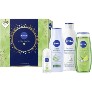 NIVEA Feel Good Geschenkset, mit Bodylotion, Pflegedusche, Deo Roll-On und Shampoo, für 7,50€ = 46% Ersparnis! 🎅😍