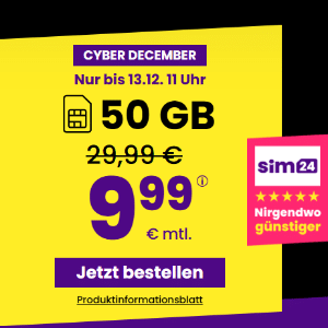 Thumbnail mtl. kündbare 5G/LTE Handy Allnet mit 10GB für 4,99€ 😱 oder 20GB für 6,99€ | 50GB für 9,99€ | 80GB für 14,99€ (SIM24 im 1&amp;1-Netz)