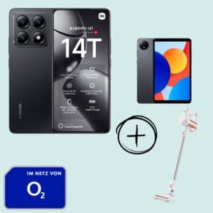 Eff. GRATIS und 156€ Ersparnis! 🔥 Xiaomi 14T (256GB) für 79€ + Xiaomi Redmi Pad SE + Xiaomi Akku-Staubsauger + 10GB LTE Allnet für 14,99€/Monat (o2 Basic 15)