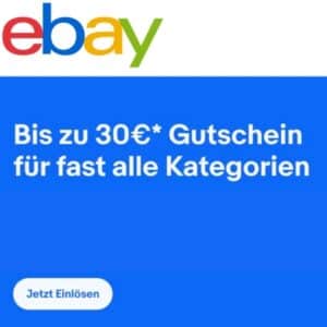 eBay: Bis zu 30€ Rabatt auf fast alles (ausgenommen Auto & Motorrad: Fahrzeuge, Immobilien, Münzen)