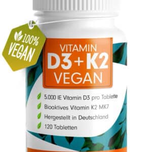 Vorrat für 19 Monate! 😀 Vitamin D3 K2 VEGAN - 120 Tabletten mit 5000 IE D3 + 200 mcg K2 (MK7) für 7,49€!