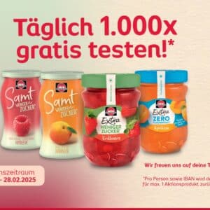 Schwartau Samt oder Extra Sorten mit weniger Zucker/Zero gratis testen