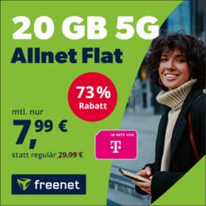 💥 20GB 5G/LTE Telekom Allnet für 7,99€ + 0,00€ Anschlusspreis (freenet Telekom)