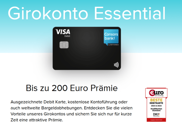 Consorsbank Girokonto mit bis zu 200€ Neukundenprämie