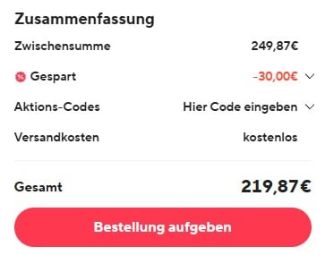 Rechnungsbetrag von 219,87€ bei AliExpress