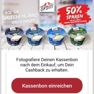 50% Cashback auf Greco Joghurt 150g bei scondoo