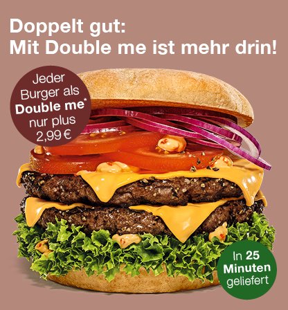 burgerme doubleme - doppeltes Patty für nur 2,99€ extra