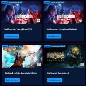 Viele gratis PC-Games mit Prime Gaming - z.B. Wolfenstein - Youngblood (PC &#043; Xbox) | Bio Shock Infinite Complete Edition | BioShock 2 Remastered | The Outer Worlds | Jurassic World Evolution | The Smurfs 2 | Lysfanga: The Time Shift Warrior | Zombie Army 4: Dead War | uvm.