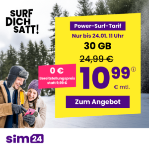 mtl. kündbare 5G/LTE Handy Allnet mit 30GB für 10,99€ 😱 oder 5GB für 4,99€ | 15GB für 7,99€ | Unlimited für 24,99€ (SIM24 im 1&1-Netz)