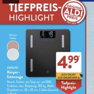 Aldi Süd - AMBIANO Körperfettwaage für 4,99 € *ab 20.01.25*