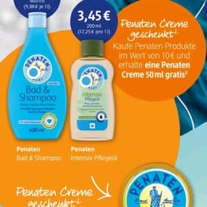 Kaufe für mindestens 10 Euro Penaten Produkte bei DM und bekomme eine kleine Wundschutzcreme im Wert von 2,45 Euro dazu