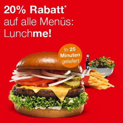 20% auf alle Menüs bei burgerme - lunchme