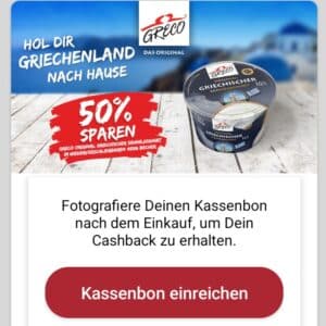 50% Cashback auf Greco Joghurt 450g bei scondoo