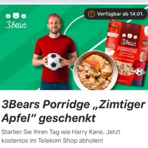 Magenta Moments: 3Bears Porridge„Zimtiger Apfel" Gratis ab 14.01.25