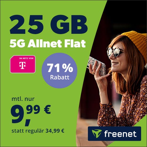 LETZTE CHANCE! 🚀 25GB 5G/LTE Telekom Allnet für 9,99€ + 0,00€ Anschlusspreis ⌚️ MultiSIM möglich, z.B. für Apple Watch (freenet Telekom)